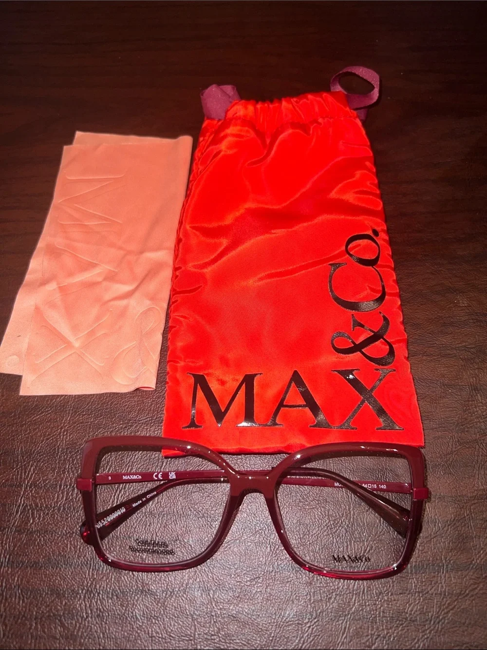 Max & Co. Burgundy Square Eyeglass Frames with Branded Pouch